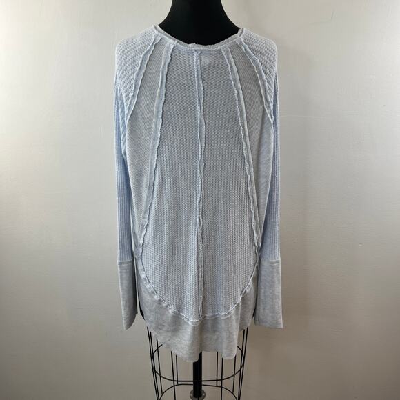 We The Free People Blue Catalina Top Thermal Waffle Knit Ruffled Hem Sz S Small - Picture 8 of 10